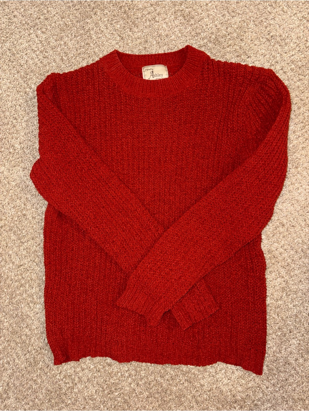 Ashley By 26 International Women's Red Textured Crewneck Sweater